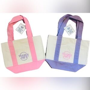 Trader Joe’s 2026 Mini Pastel Canvas Tote Bag Set Of 2 Easter Spring Colors 💜🩷